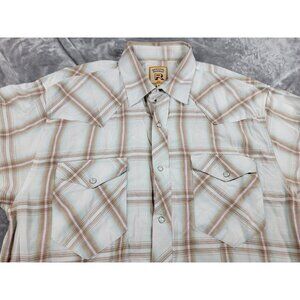 Resistol‎ Double R Men's Short Sleeve Pearl Snap Shirt Large soft cotton Plaid